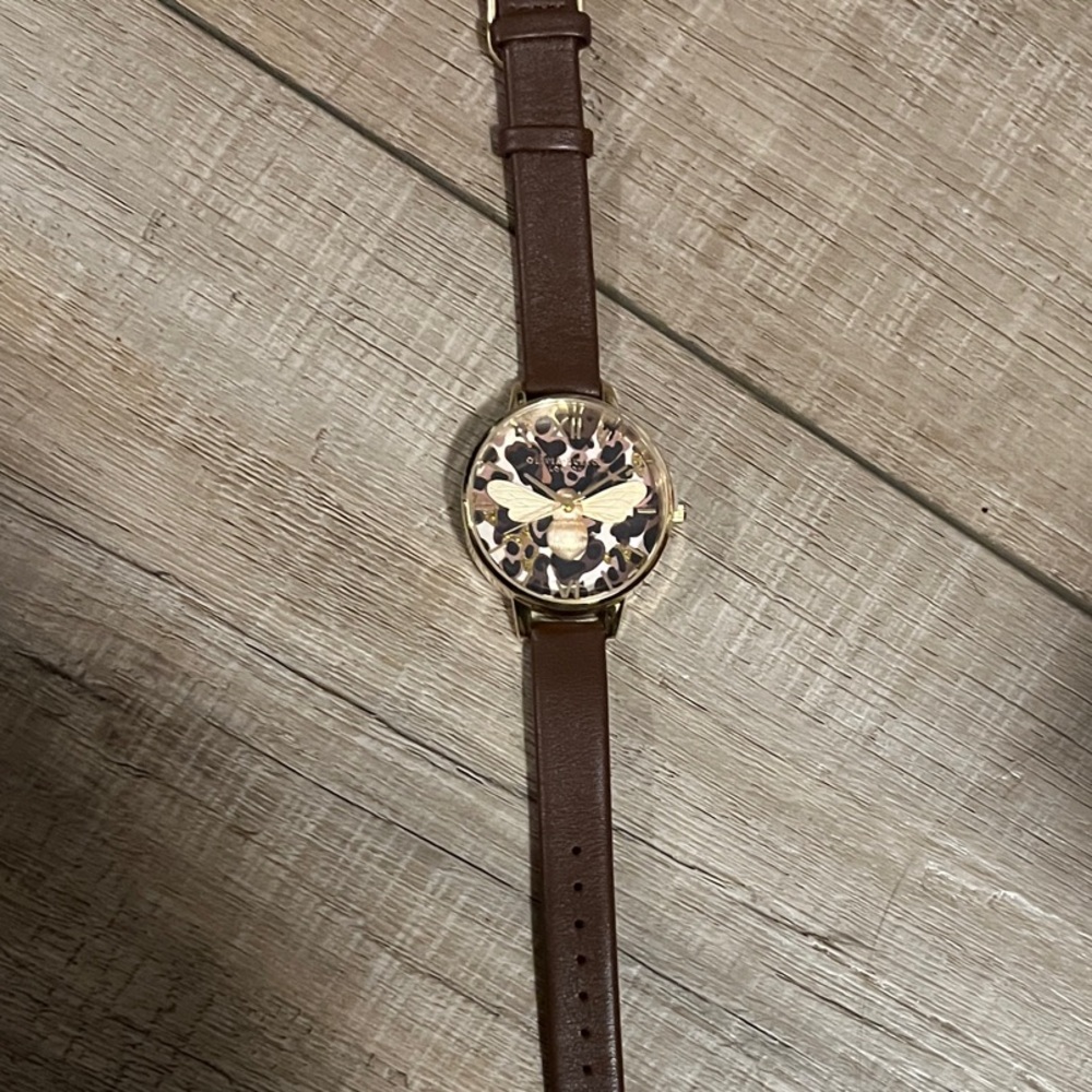 Brown Leather Strap Watch with Gold Accents